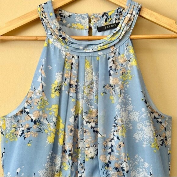 Light Blue Floral Gathered Halter Dress Size 8 - Picture 1 of 8